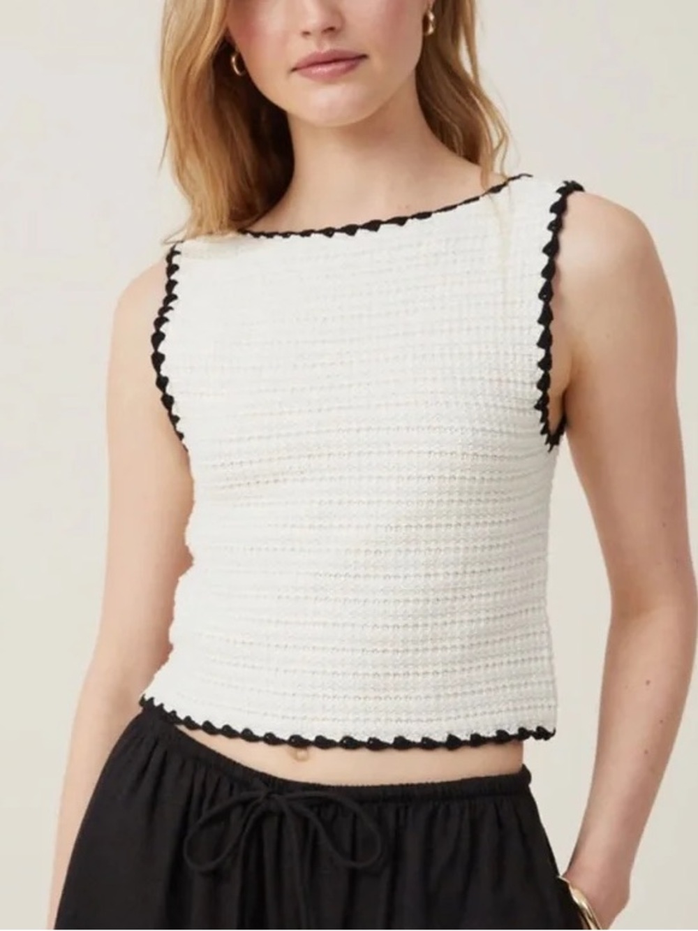 Cotton On Crochet Tank White Knit High Neck Top Sleeveless Womens Size Small